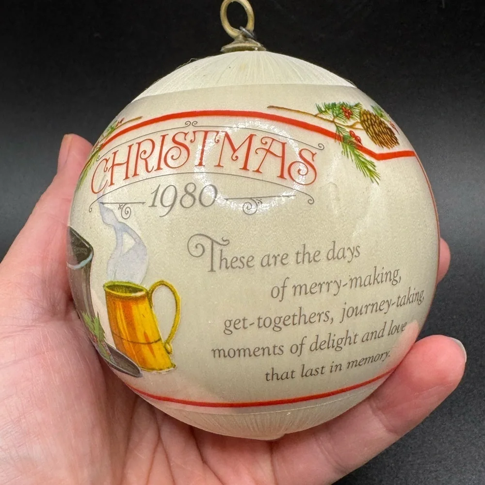 Vintage 1980 Hallmark Keepsake Unbreakable Satin Ornament Christmas Time w/ box